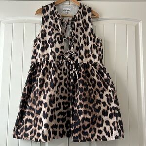 GANNI Printed Denim Tie Mini Dress